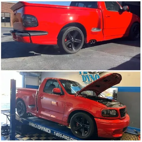 Red Pickup Truck Outdoors and Indoors