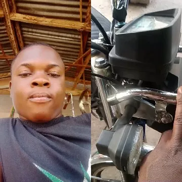 Portrait and Motorcycle Handlebar Close-Up