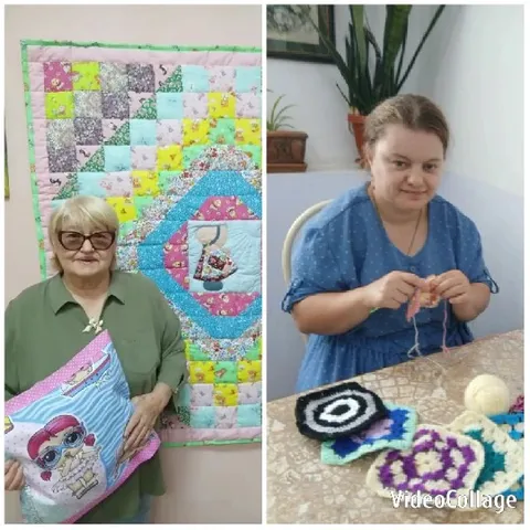Older Person with Quilt and Knitting