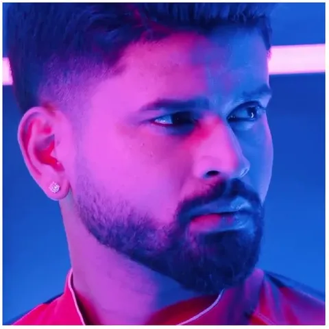 Man with Beard Against Neon Background