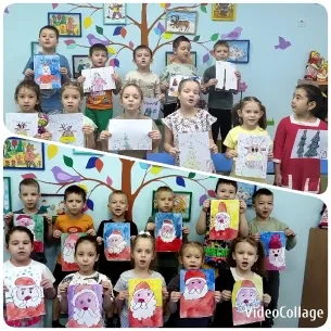 Children Displaying Art in Classroom