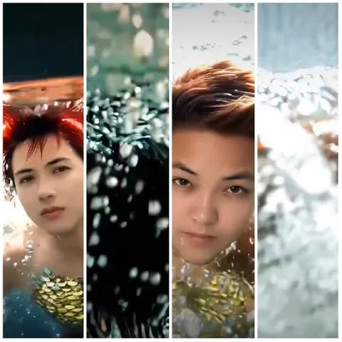 Young Individuals Underwater with Vivid Hair
