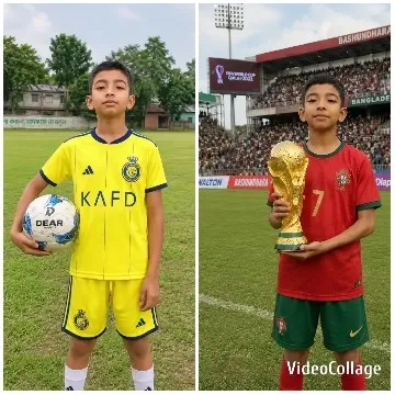 Boy with Soccer Ball and Trophy