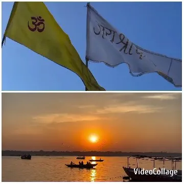 Flags Against Sunset Over Water
