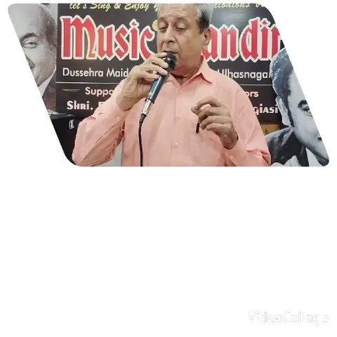 Elderly Man Singing with Music Banner