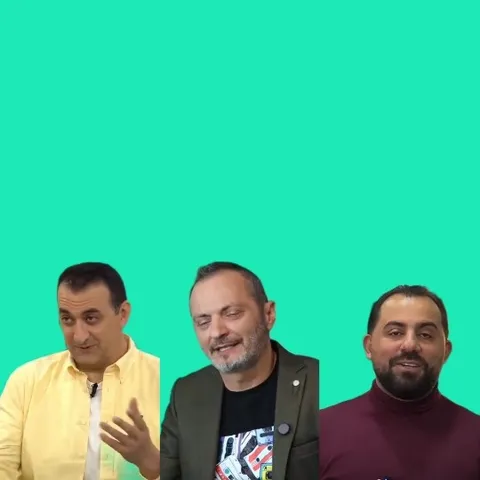 Three Men Against Turquoise Background