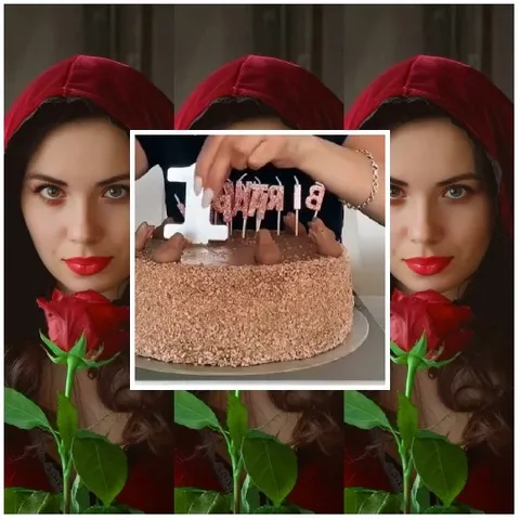Woman in Red Hood with Birthday Cake