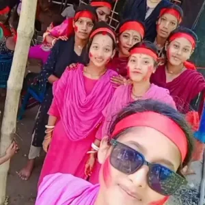 Friends Posing Outdoors in Colorful Attire