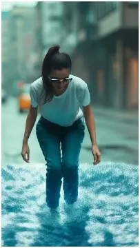 Person Bending Over Water in City