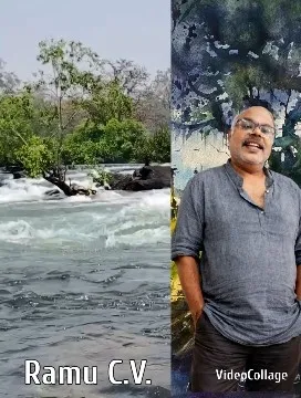 River Scene and Man with Painting