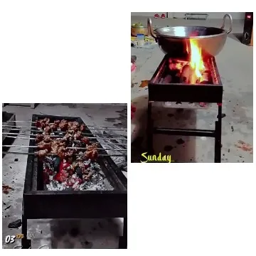 Grilling Skewers and Cooking Flames