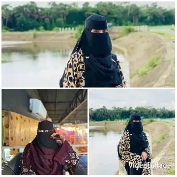 Person in Niqab by River and Outdoors