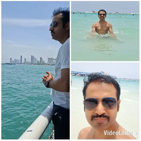 Man at City Skyline and Beach