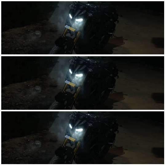 Motorcycle at Night with Headlights
