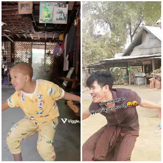 Child Dancing Indoors and Person Outdoors