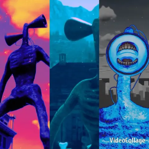Three Humanoid Creatures in Colorful Skies