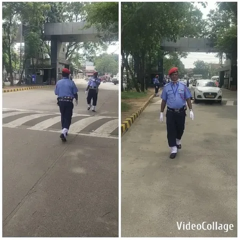 Security Personnel Walking on Tree-Lined Road