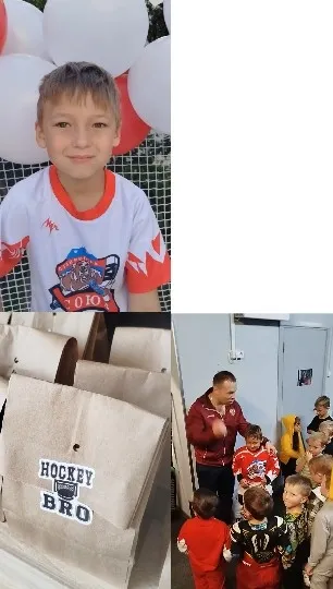 Young Boy and Hockey Bags