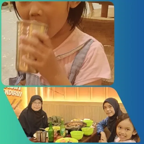 Child Drinking and Restaurant Scene