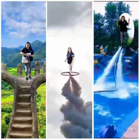 Adventurous Woman in Three Settings