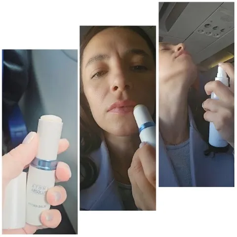 Applying Hydra Balm on Airplane