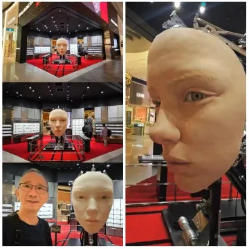 Sculpted Face Exhibit in Mall