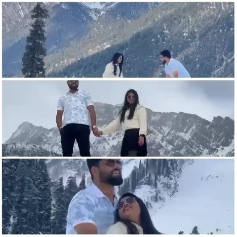 Couple in Snowy Mountain Landscape