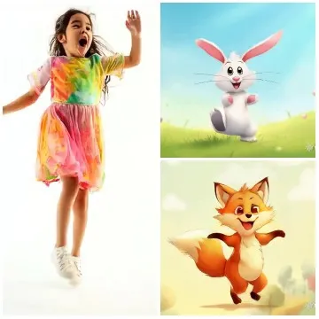 Joyful Girl and Cartoon Animals