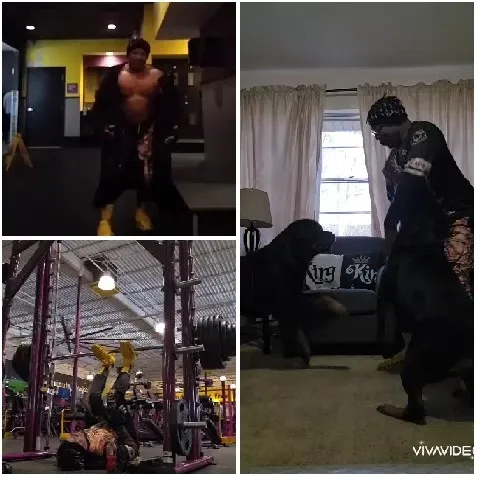 Gym Workout and Dog Interaction