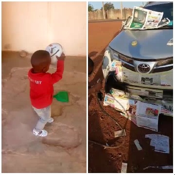 Child With Soccer Ball And Silver Car