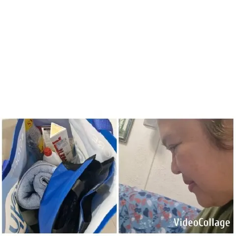 Bag of Items and Smiling Person