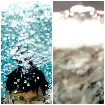 Person Underwater with Bubbles