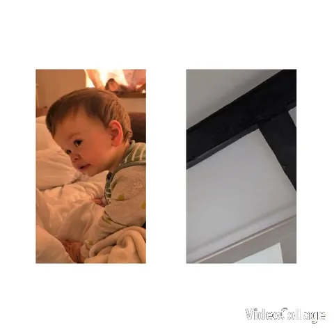 Child on Bed with Wooden Beam