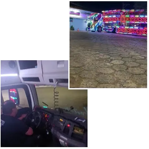 Illuminated Truck and Driver Inside