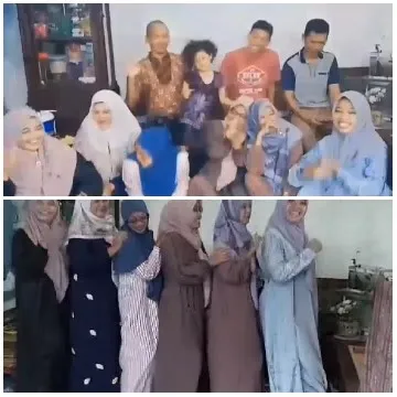 Two Groups Posing for Photo Indoors