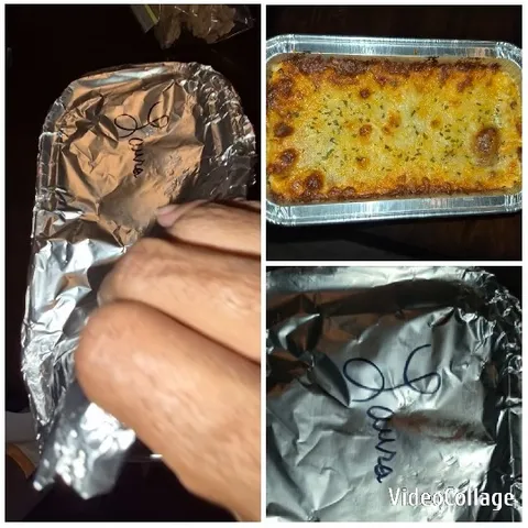 Baked Dish Revealed from Foil Container
