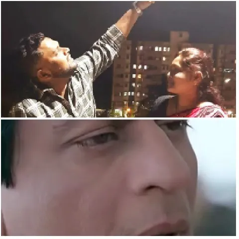 Pointing at City Buildings at Night