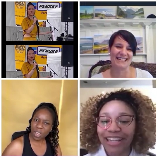 Women Speaking and Smiling