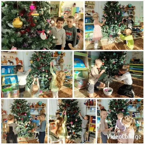 Children Decorating Christmas Tree