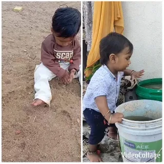 Children Playing with Sand and Bucket