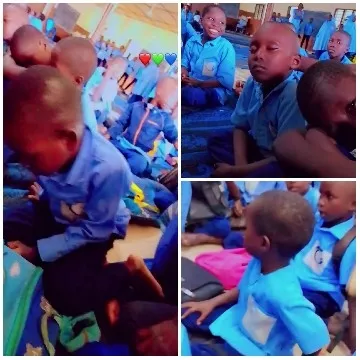 Children in Blue Uniforms in Class