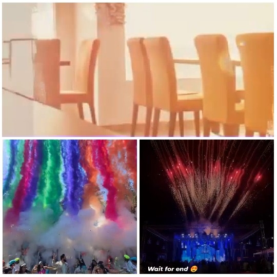 Celebration with Fireworks and Smoke