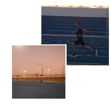 Running on Track at Sunset