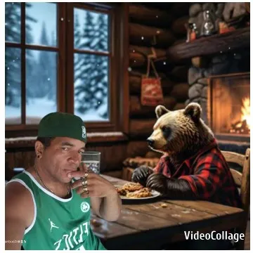 Man Posing with Humorous Bear Scene