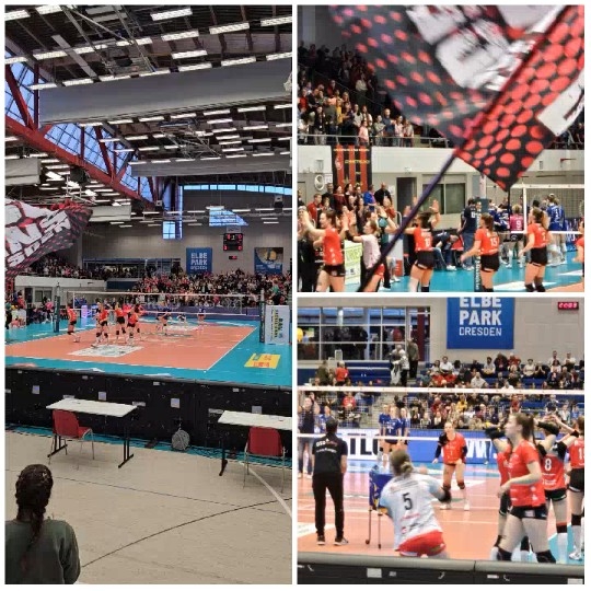 Indoor Volleyball Game in Arena