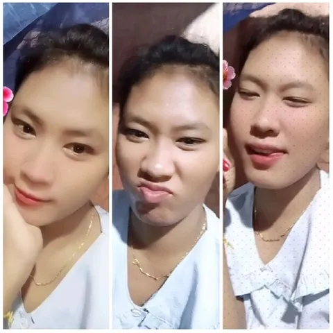 Three Expressions in Light Blue Top