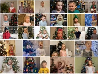 Children Posing with Christmas Trees