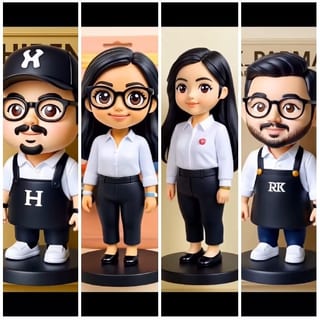 Four Cartoonish Figurines in Outfits