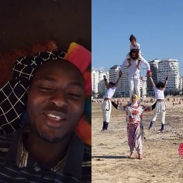 Smiling Person and Beach Acrobats