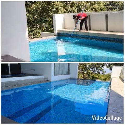 Cleaning a Swimming Pool Outdoors
